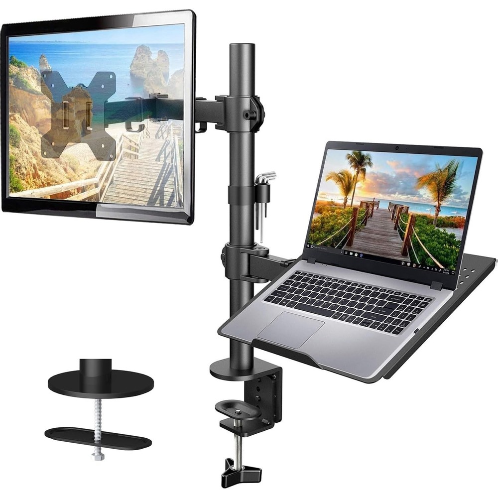 HUANUO Dual Monitor Laptop Arm Mount 13-32in VESA 22lbs Desk Stand Tray Clamp